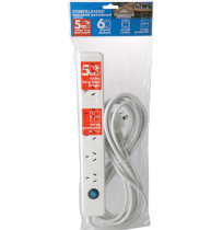 POWER BOARD SURGE PROTECTED 6 OUTLET + EXTRA LONG 5M LEAD